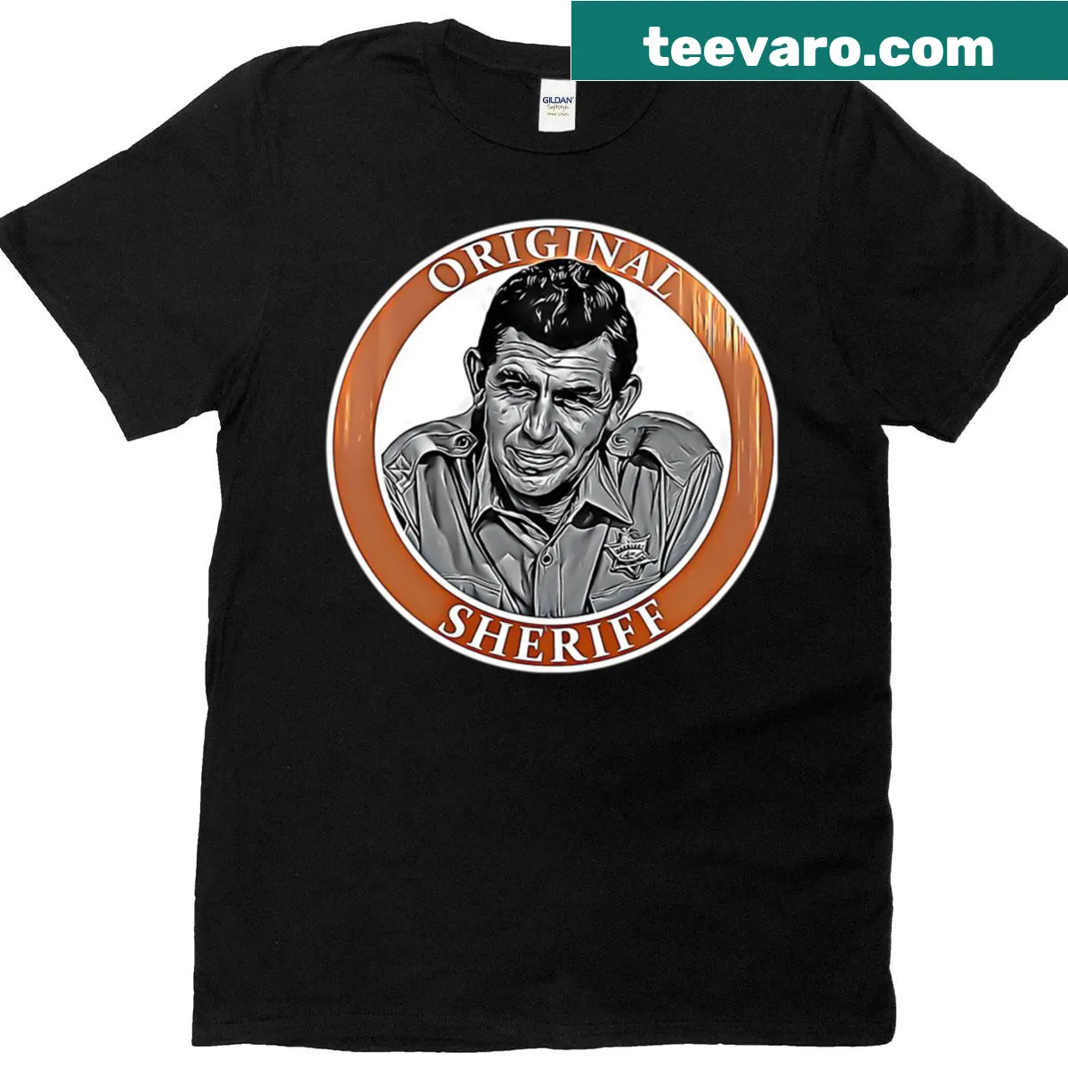 T-shirt showcasing a small retro town inspired by 60s movies — on a men's t-shirt