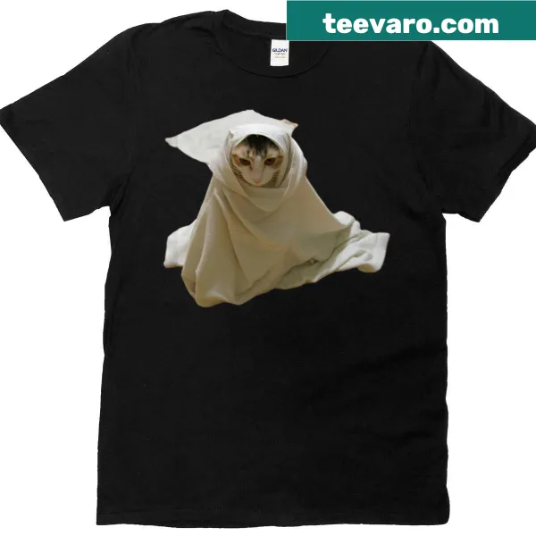 Fun T-shirt featuring a spooky calico cat design