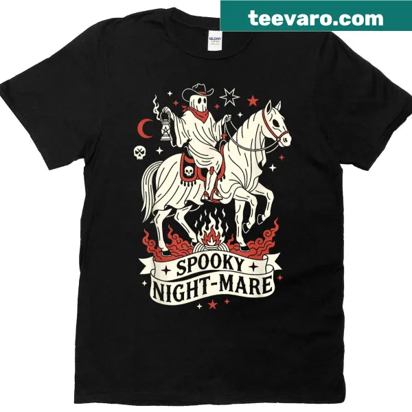 Funny Halloween T-shirt with a cartoon spooky night mare illustration