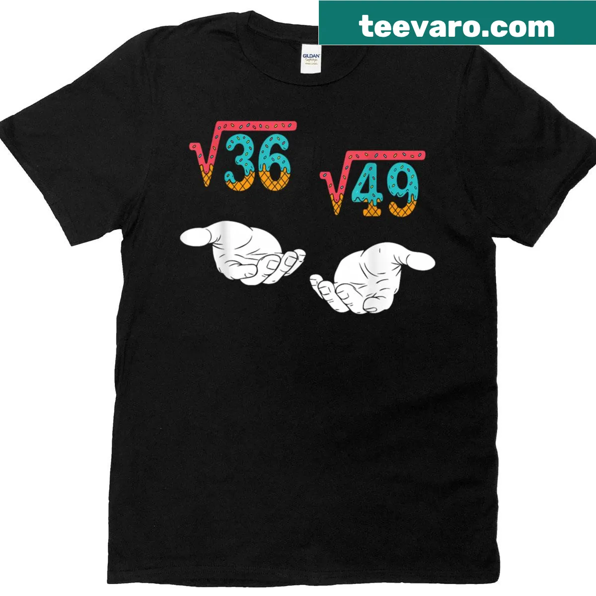 Math-themed graphic with square roots and ice cream drip for a teacher's tee. — on a men's t-shirt