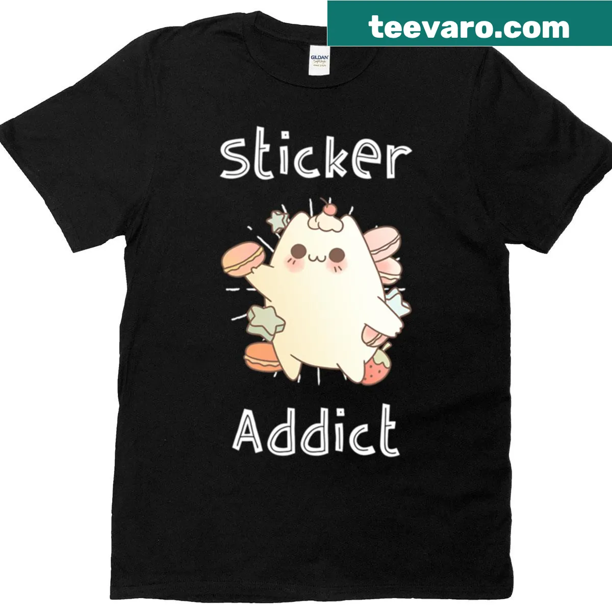 Cute journaling-themed T-shirt with sticker graphics — on a men's t-shirt