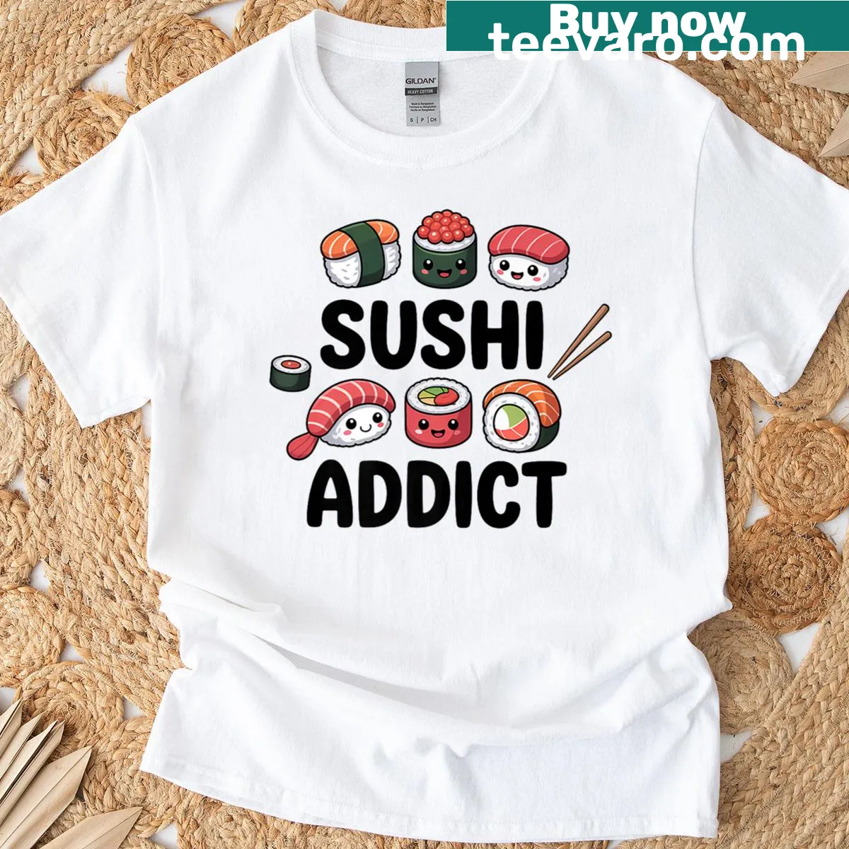 Funny food lover t-shirt declaring love for sushi — on a men's t-shirt