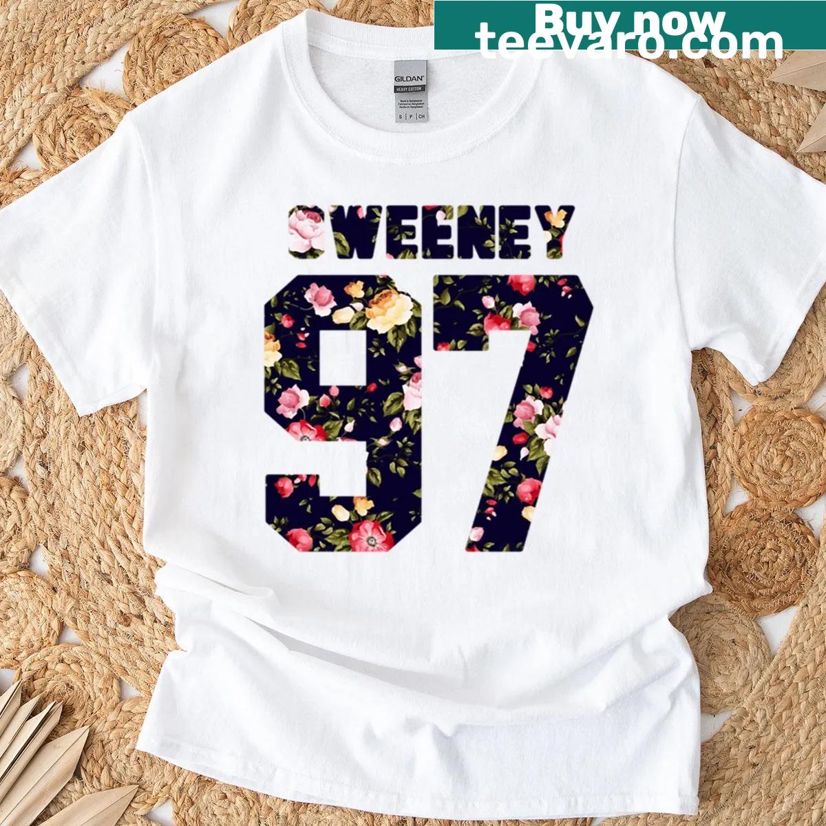 Floral oversized t-shirt inspired by Sydney Sweeney. — on a men's t-shirt