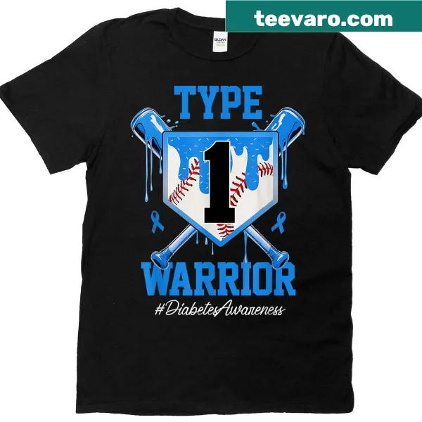 Diabetes awareness t-shirt with baseball and blue ribbon design