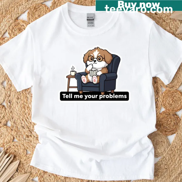 Cute therapist dog graphic with glasses on a t-shirt