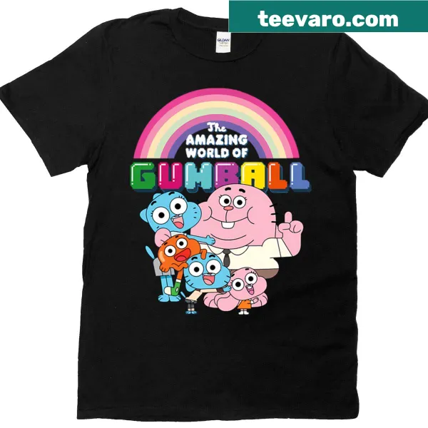 Graphic of Gumball characters printed on a T-shirt