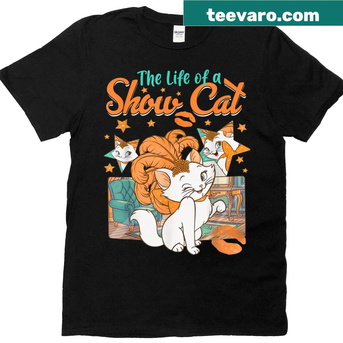 Illustration of a show cat girl on a t-shirt — on a men's t-shirt