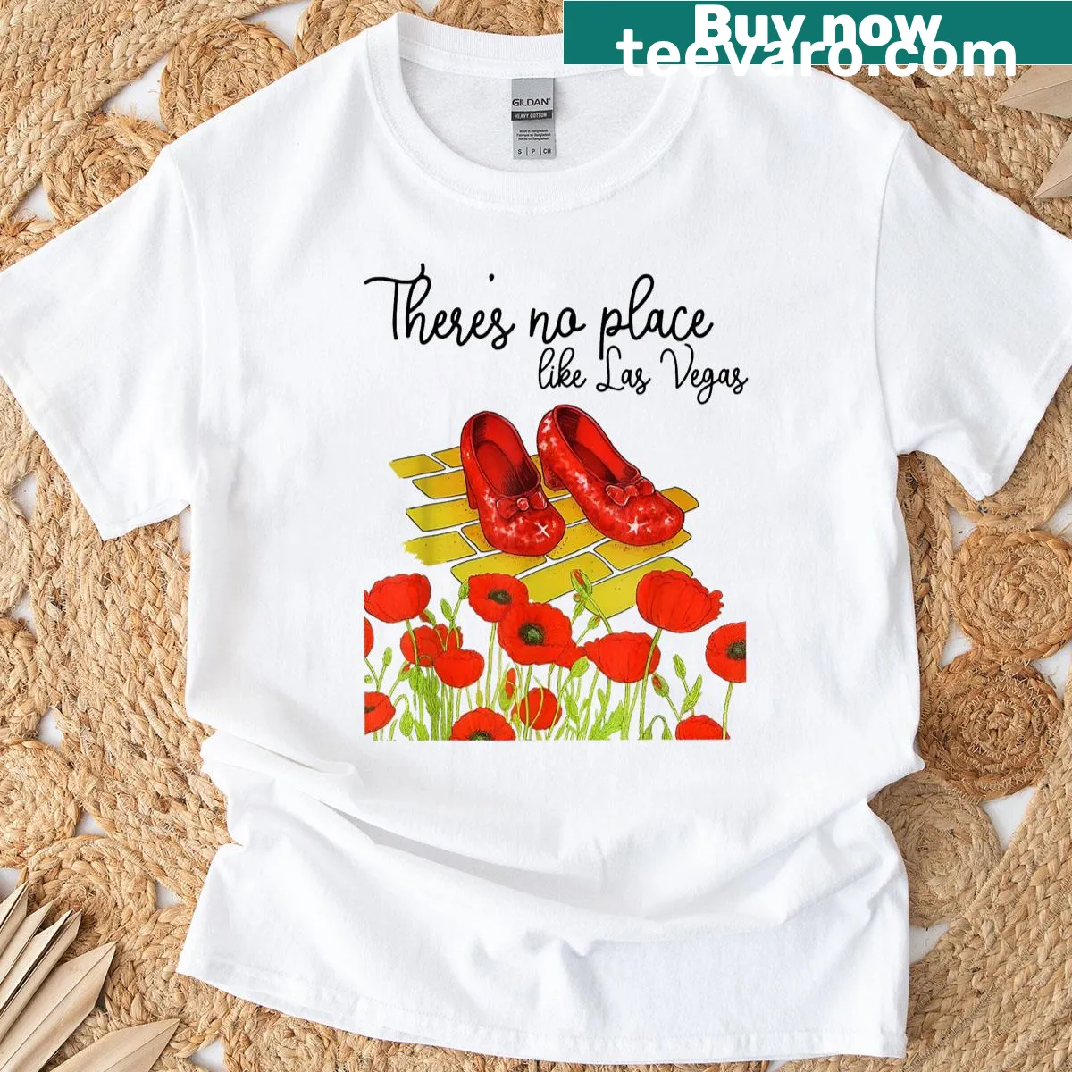 Playful Las Vegas-themed t-shirt with iconic phrase design — on a men's t-shirt