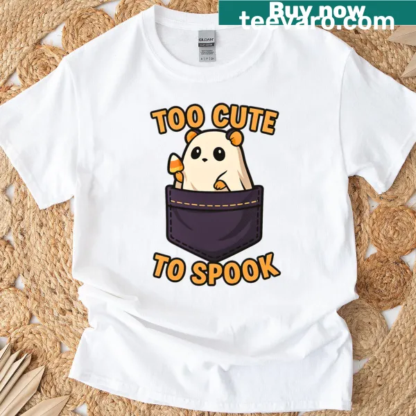 Cute ghost hamster graphic on a pocket t-shirt for Halloween
