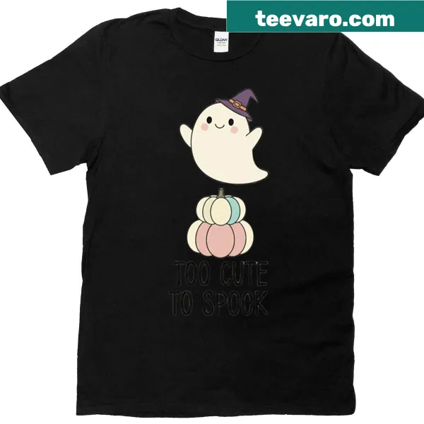 Cute ghost t-shirt with witch hat and pastel pumpkins design.
