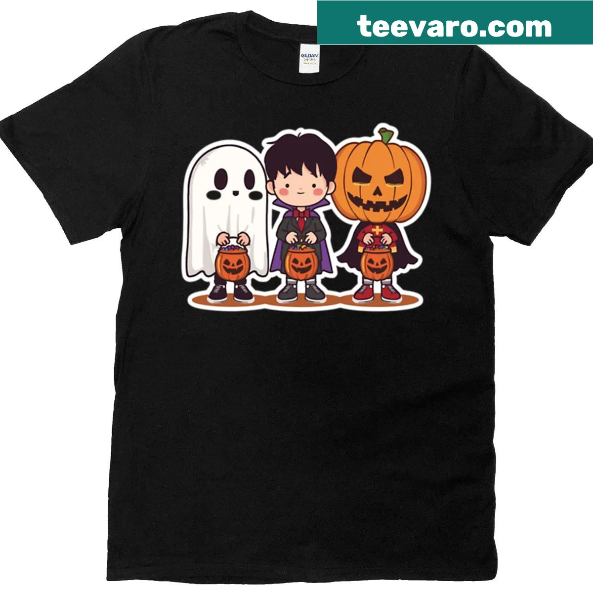 Retro Halloween t-shirt featuring classic trick-or-treat themes — on a men's t-shirt