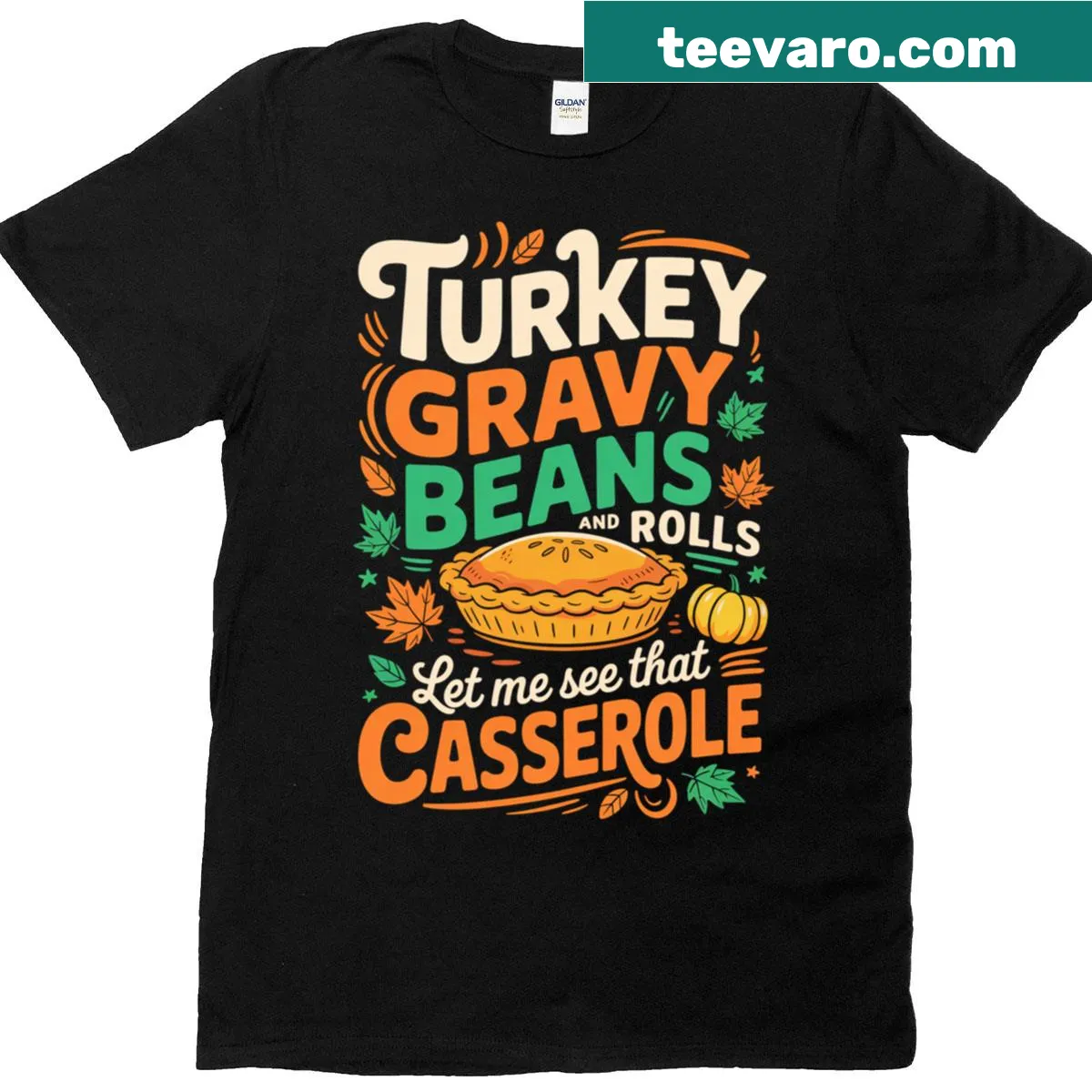 Funny Thanksgiving dinner graphic featuring turkey and dishes — on a men's t-shirt