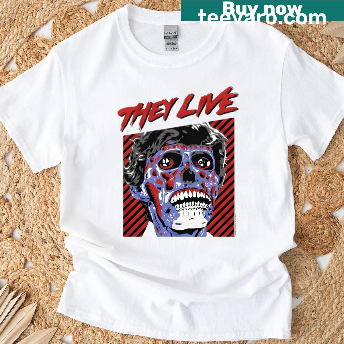 Retro horror-themed t-shirt featuring classic movie monsters — on a men's t-shirt