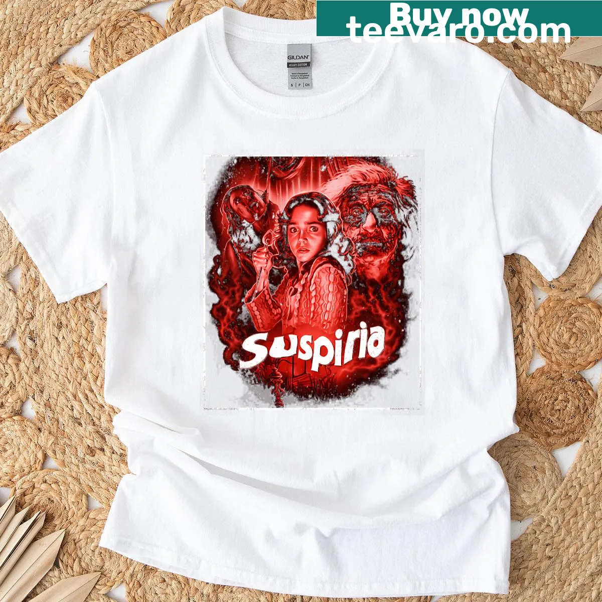 Vintage horror movie T-shirt with a retro school theme — on a men's t-shirt