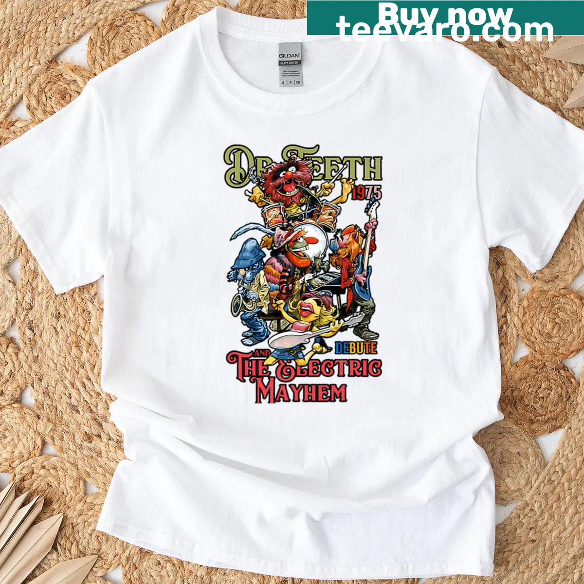 Vintage puppet cartoon T-shirt with a comedic theater theme — on a men's t-shirt