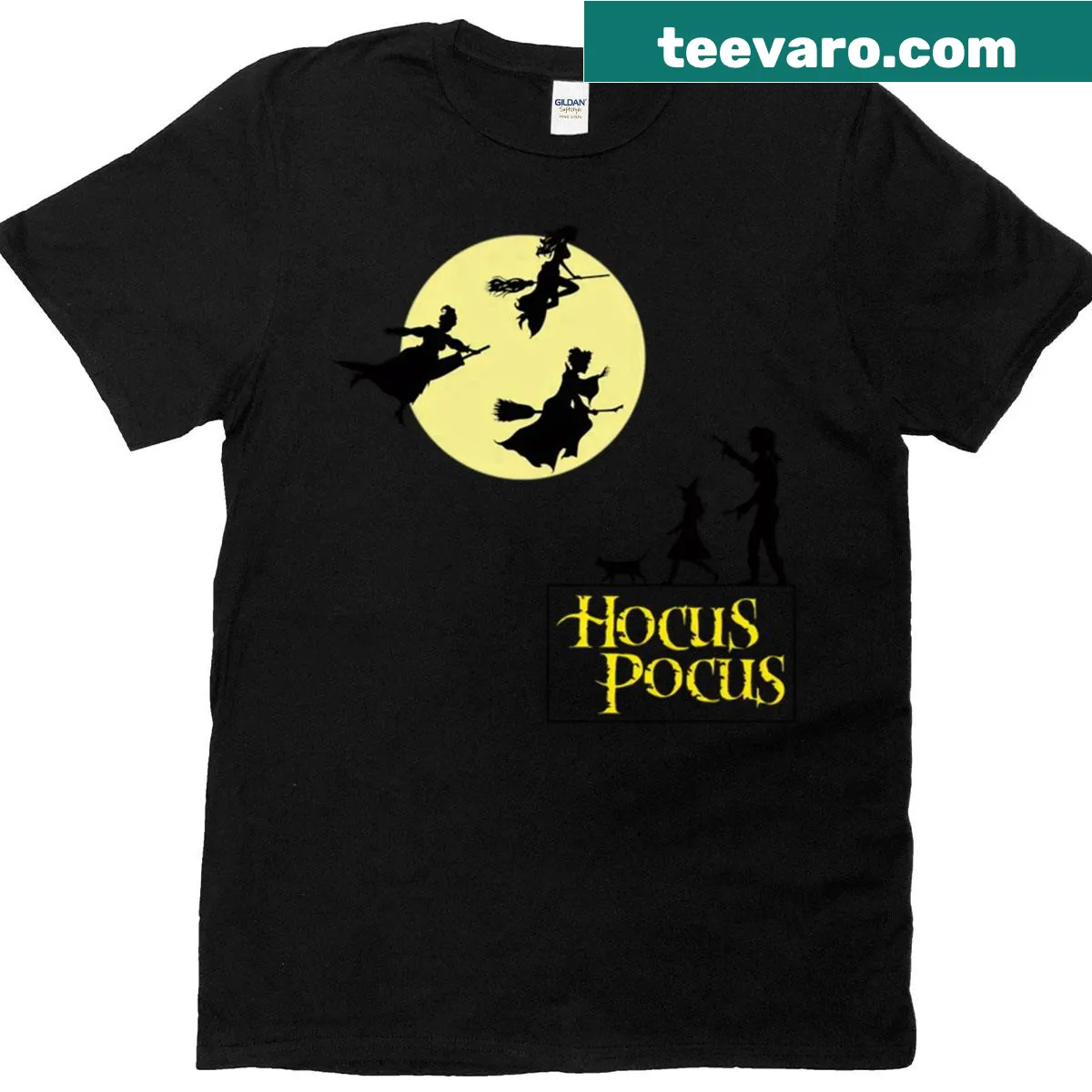 Retro design featuring witches and Halloween-themed graphics on a t-shirt — on a men's t-shirt