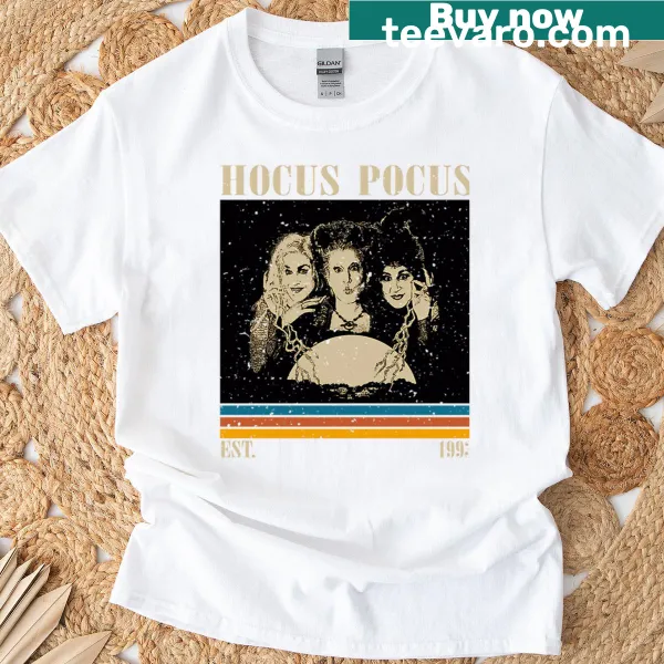 Vintage-style witches design with retro magic and movie themes on a t-shirt