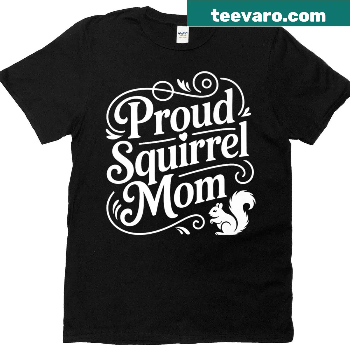 Illustrated t-shirt of a woman with her pet squirrel — on a men's t-shirt
