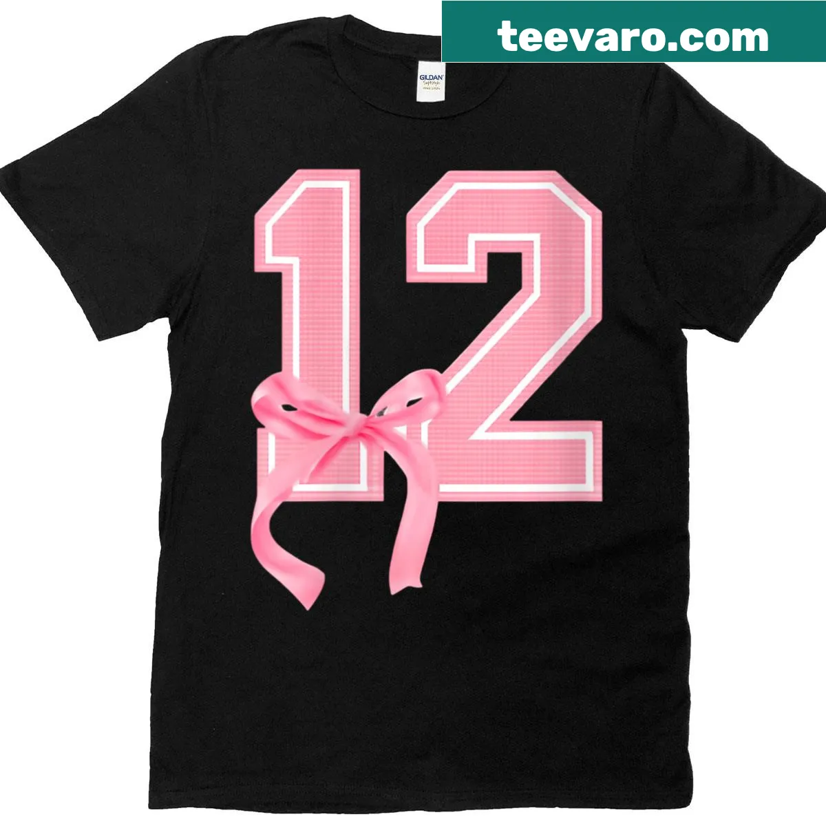 Pink Birthday Girl T-shirt with coquette bow for 12-year-olds — on a men's t-shirt