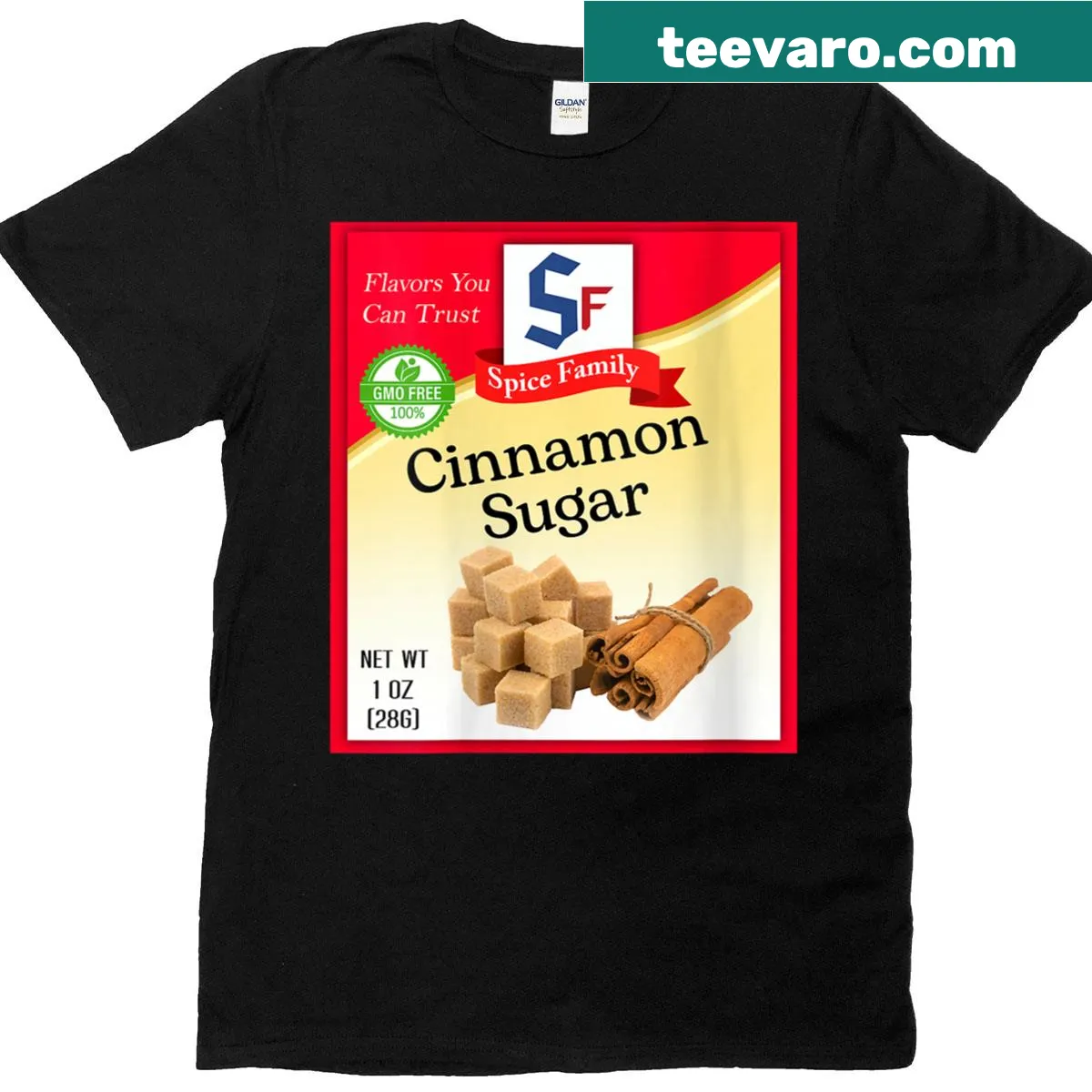 Cinnamon sugar-themed group costume t-shirt for women — on a men's t-shirt