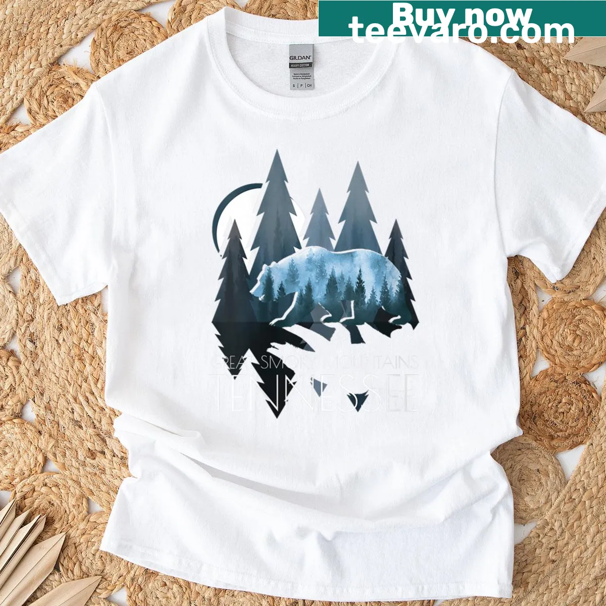 T-shirt featuring graphic design of Great Smoky Mountains — on a men's t-shirt