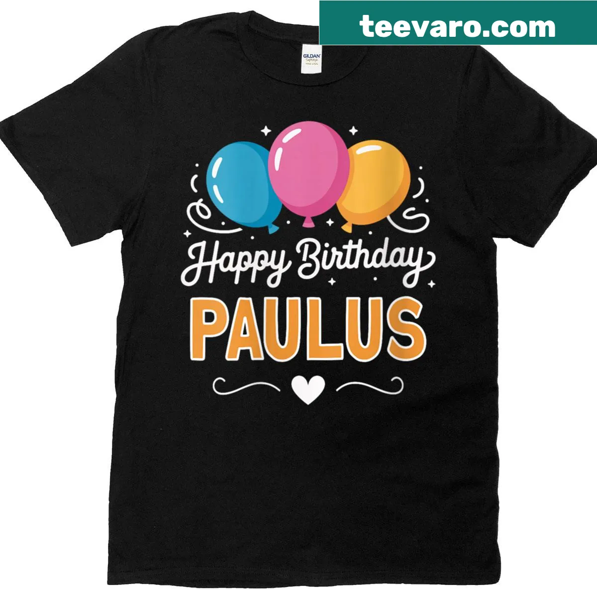 Happy Birthday Paulus T-shirt with playful typography — on a men's t-shirt