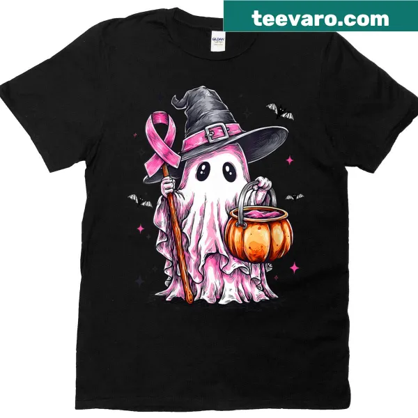 Breast cancer awareness T-shirt with ghost and witch design