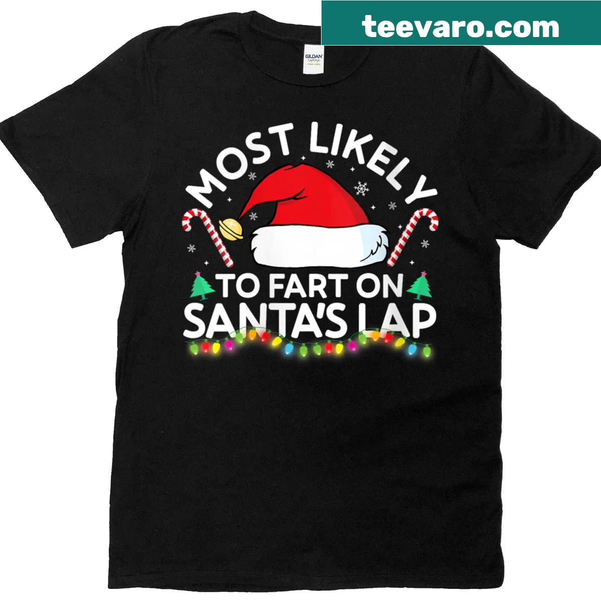 Funny Christmas t-shirt about farting on Santa's lap — on a men's t-shirt