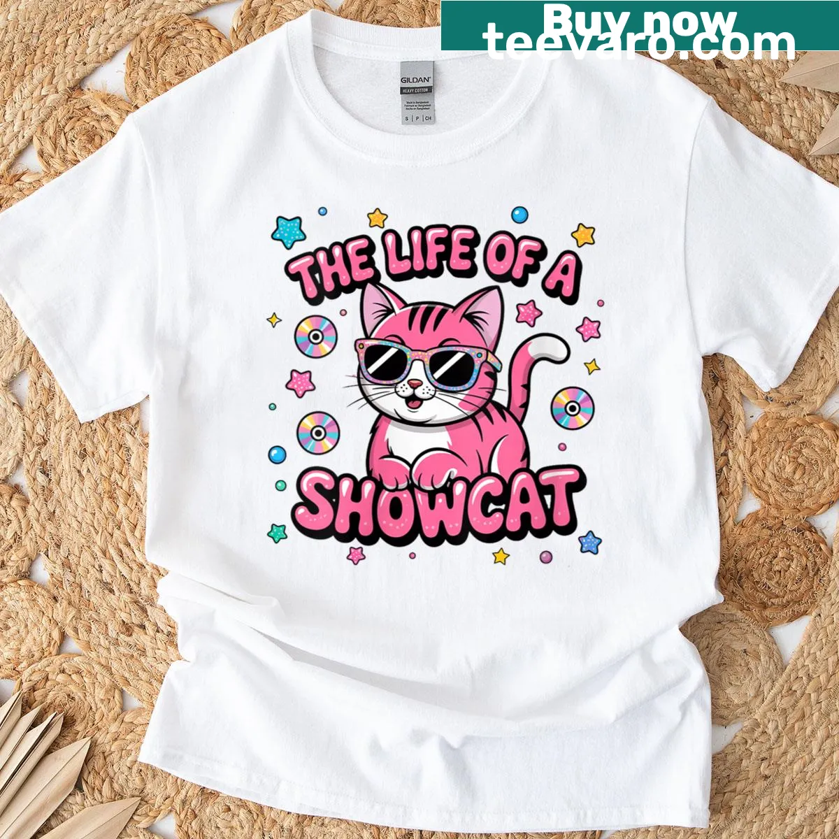 Retro cat t-shirt with sunglasses and groovy design — on a men's t-shirt