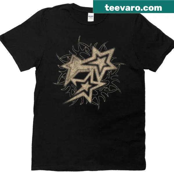 Beige vintage graphic t-shirt with Y2K grunge stars design