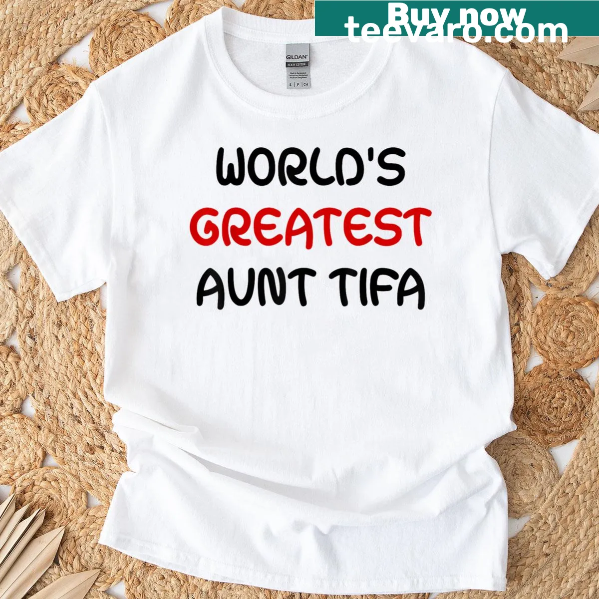 T-shirt declaring 'World's Greatest Aunt' with playful design — on a men's t-shirt