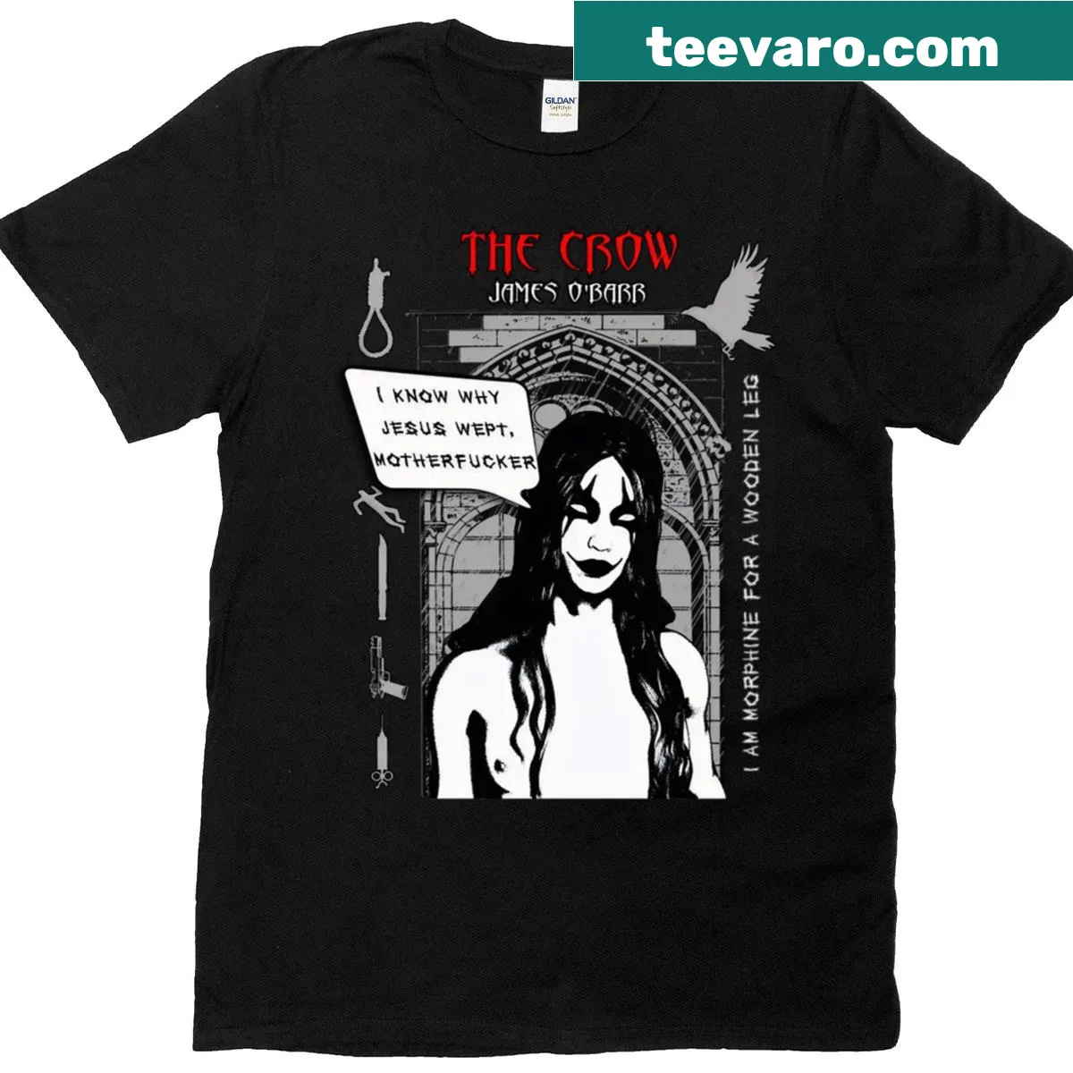 Vintage horror-themed t-shirt with 'Year of Scary' text — on a men's t-shirt
