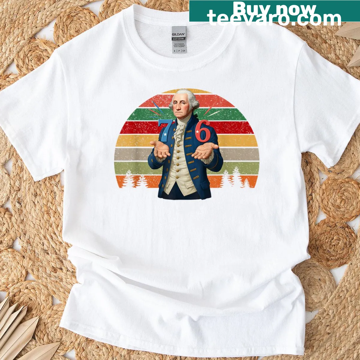 Retro style T-shirt with George Washington and educational numbers — on a men's t-shirt