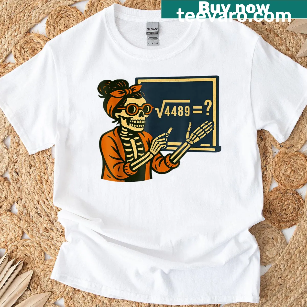 Halloween-themed t-shirt for math teachers with skeleton and math humor — on a men's t-shirt
