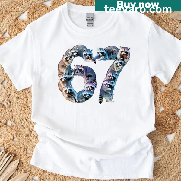 Funny t-shirt featuring a cartoon raccoon and meme text