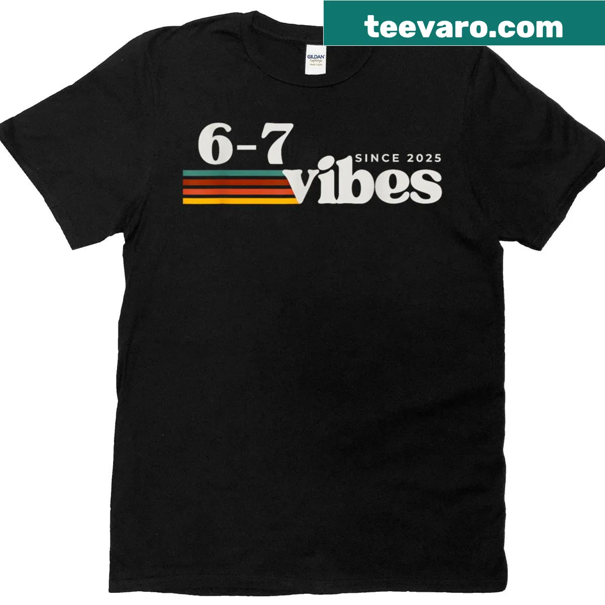 Trendy t-shirt featuring the phrase '6 7 Vibes 2025' — on a men's t-shirt