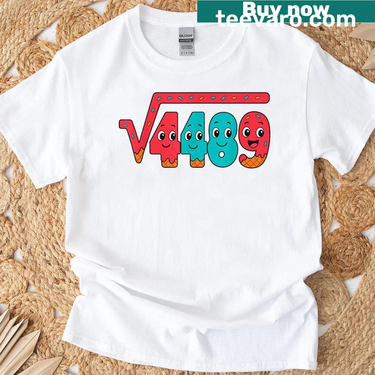 Math teacher t-shirt featuring ice cream drip and square root 4489 — on a men's t-shirt