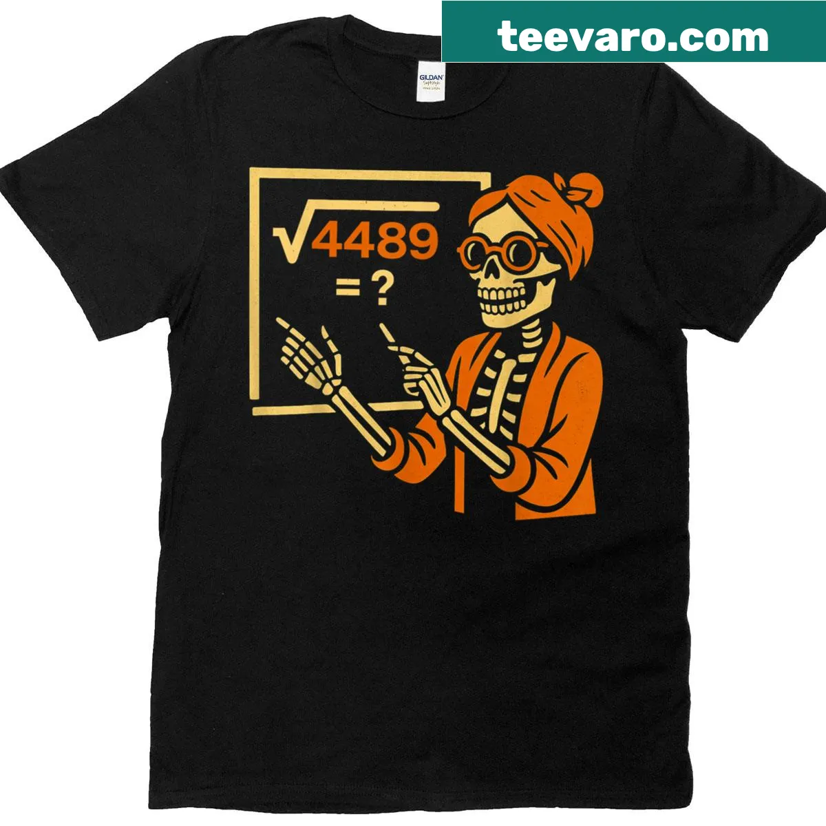 Funny math-themed Halloween t-shirt with square root graphic — on a men's t-shirt
