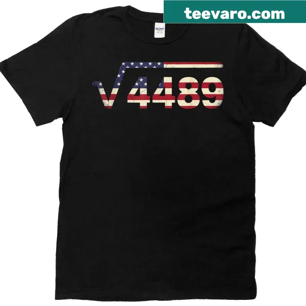 Math teacher t-shirt with 'Square Root 4489' and American flag
