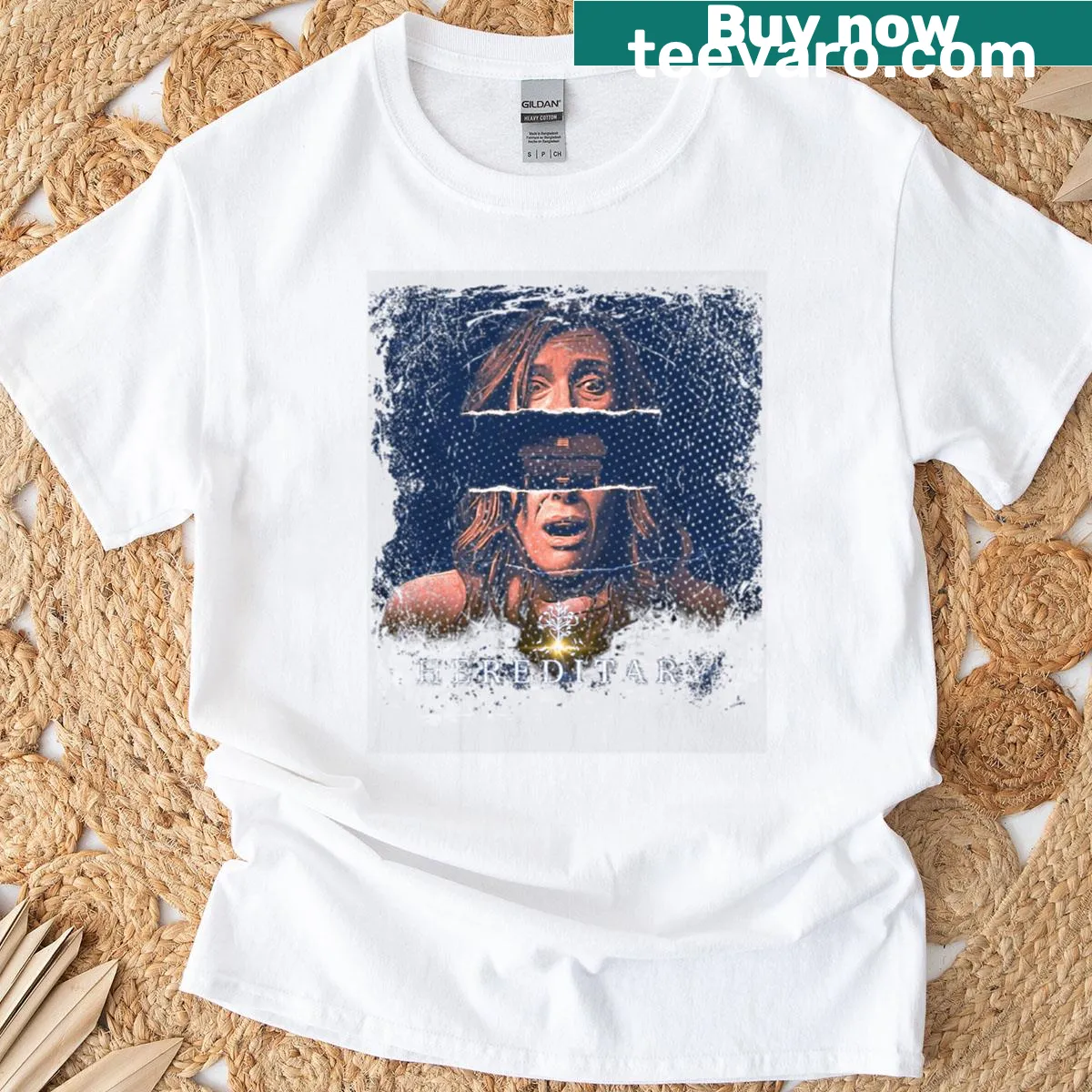 Vintage graphic T-shirt celebrating 80s and 90s horror films with a funny twist. — on a men's t-shirt