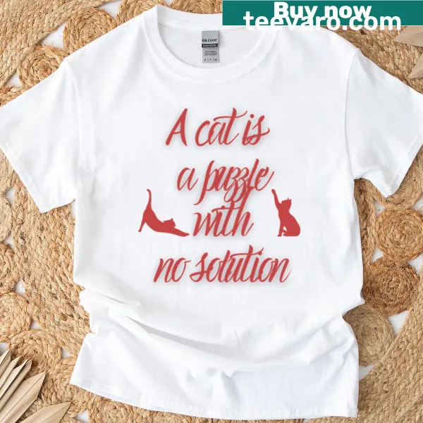 Text t-shirt featuring a phrase about cats and puzzles