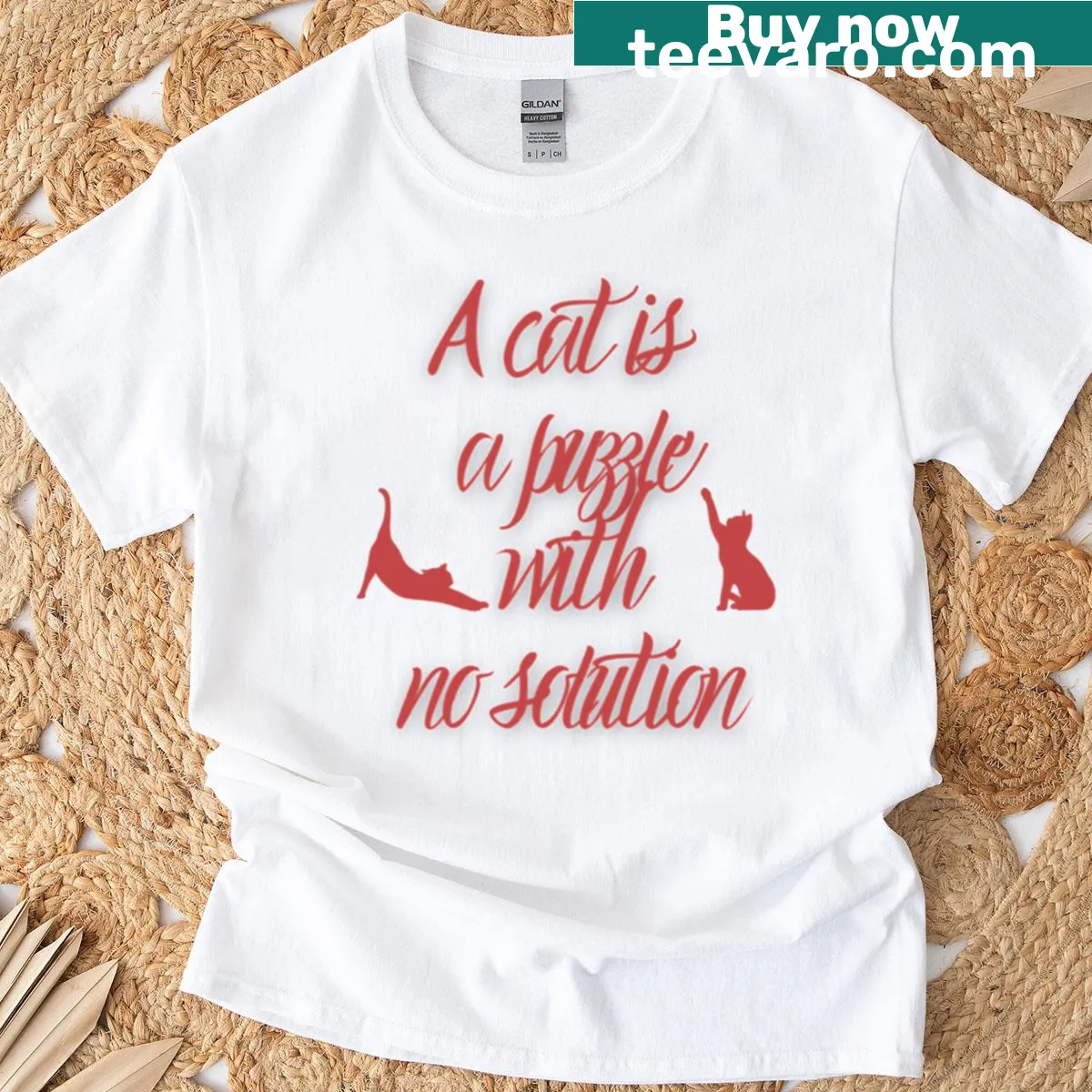 Text t-shirt featuring a phrase about cats and puzzles — on a men's t-shirt