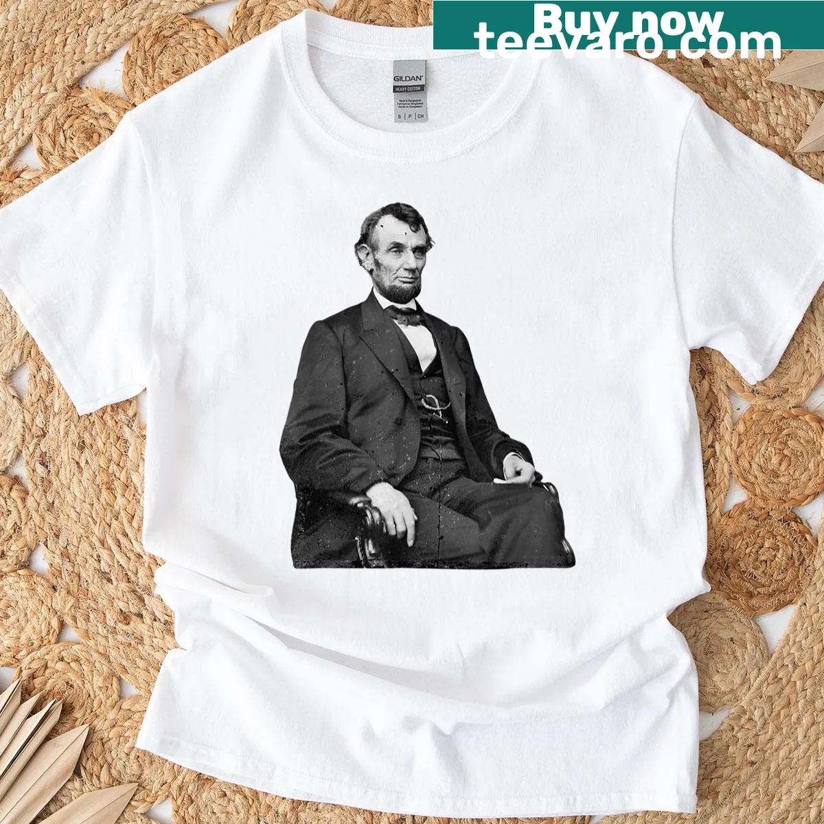 Illustrated Abraham Lincoln t-shirt featuring his iconic profile — on a men's t-shirt