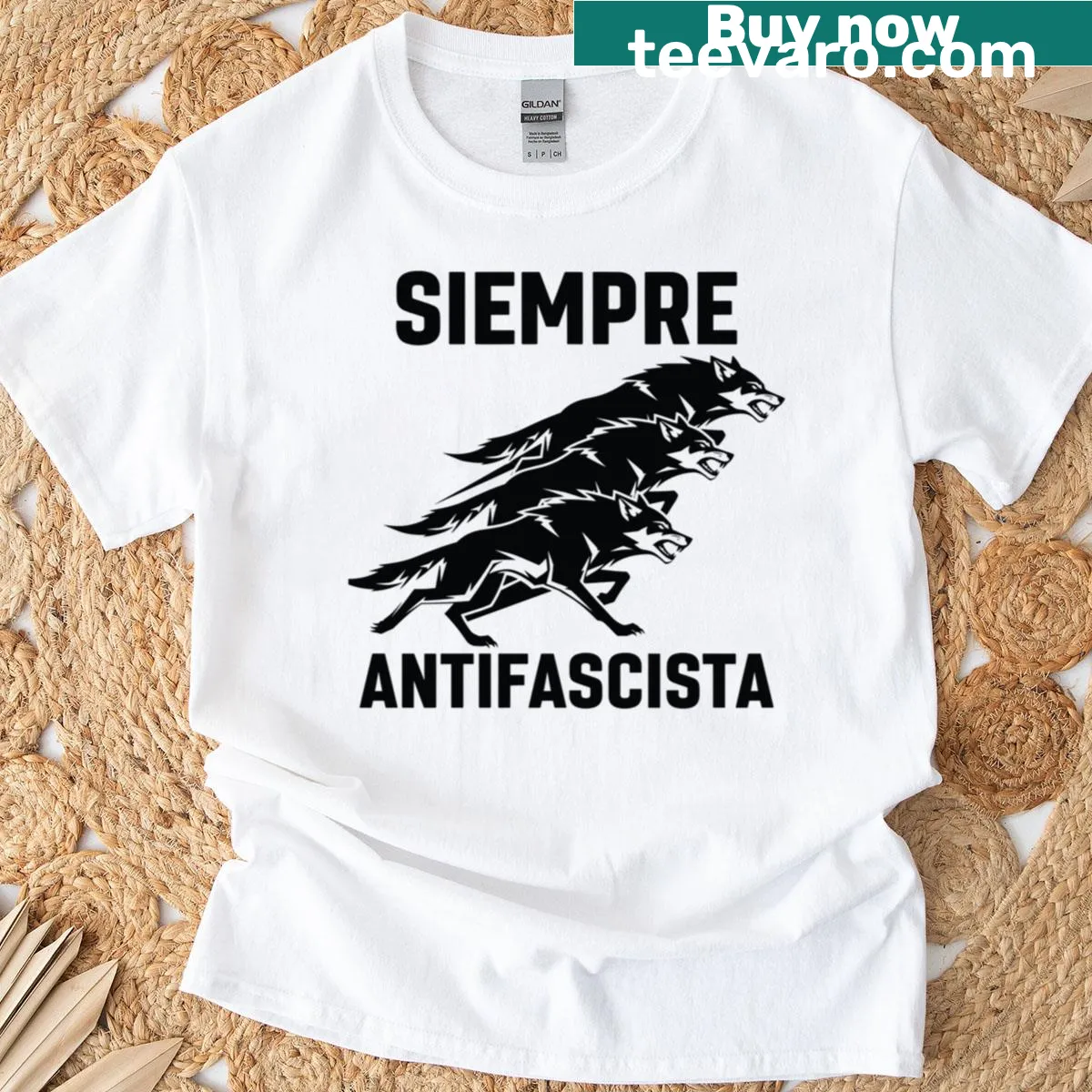 T-shirt with 'Siempre Antifascista' quote for activism — on a men's t-shirt