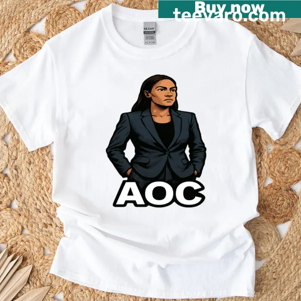 Illustration of a woman in a pantsuit on a T-shirt
