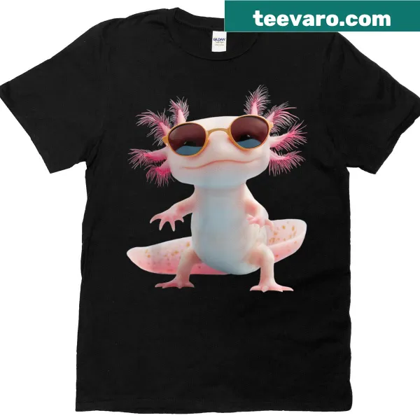 Cute axolotl graphic wearing sunglasses on T-shirt