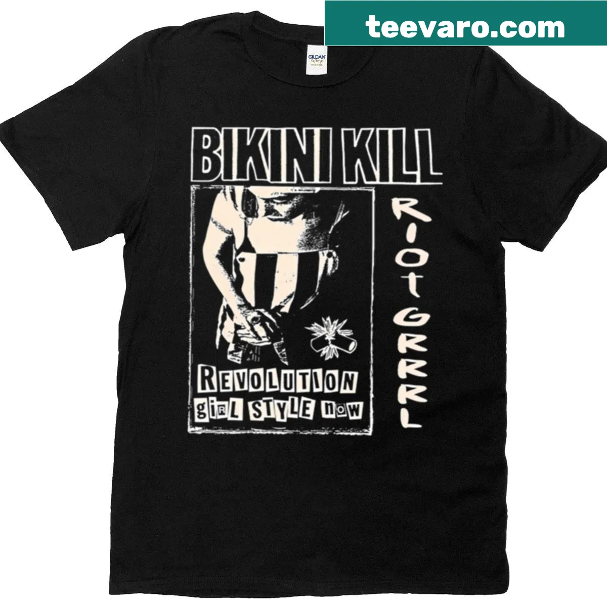 Ethereal design T-shirt inspired by Bikini Kill with symbolic imagery — on a men's t-shirt