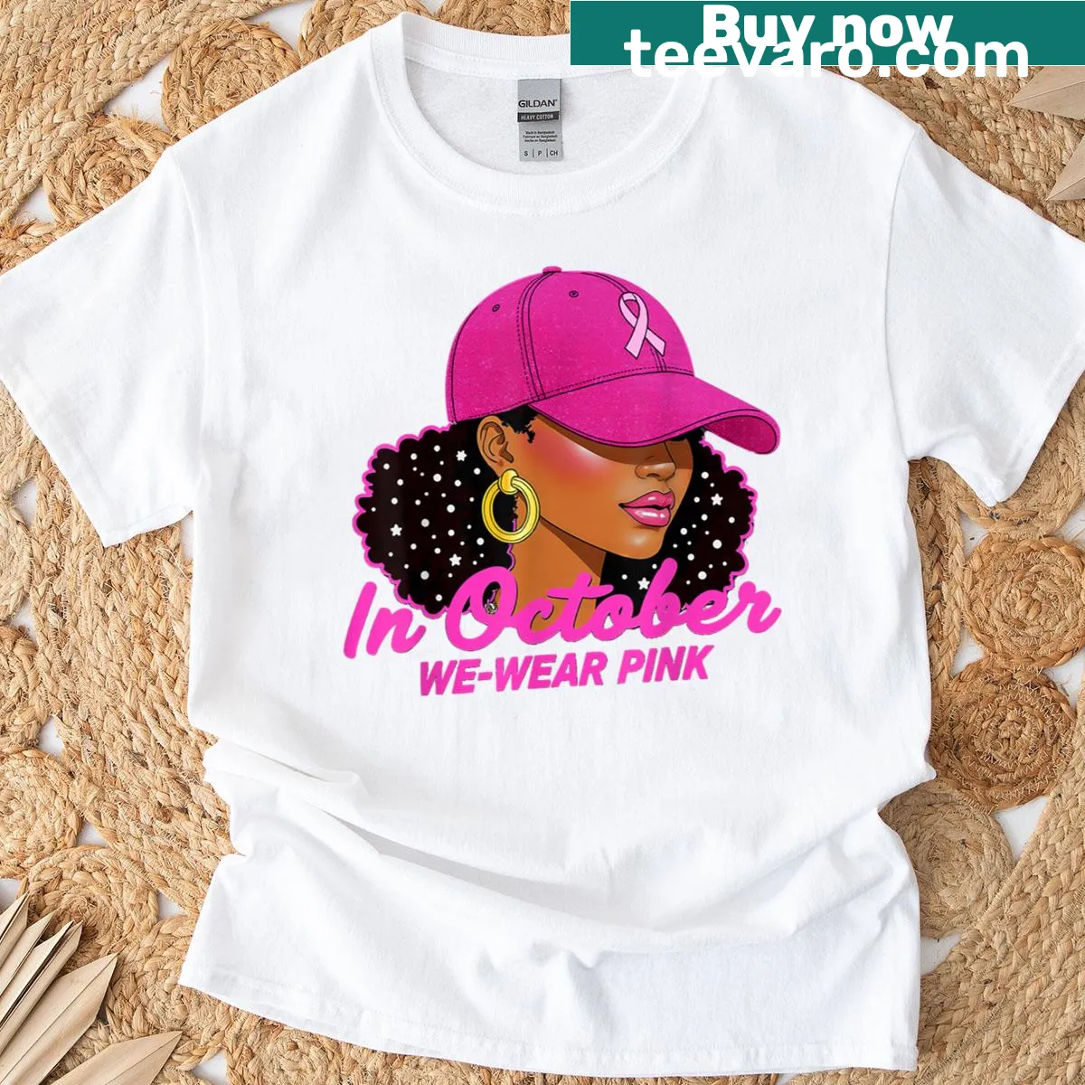 T-shirt with the phrase 'In October We Wear Pink' for breast cancer awareness — on a men's t-shirt