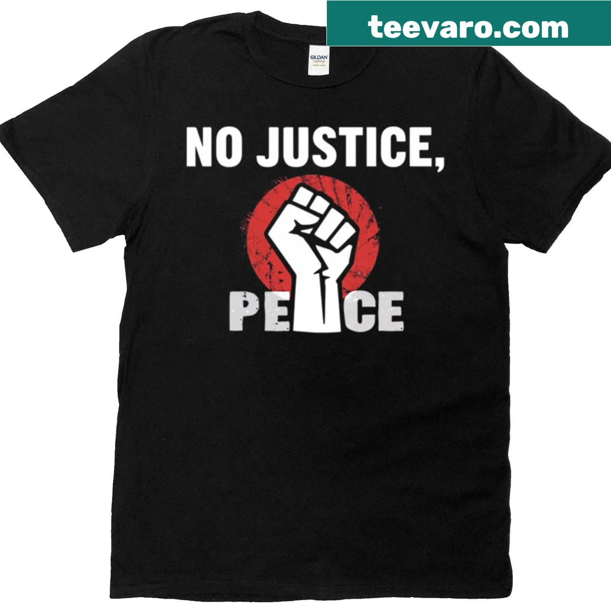 Oversized activist t-shirt with the phrase 'No Justice No Peace' in bold typography — on a men's t-shirt