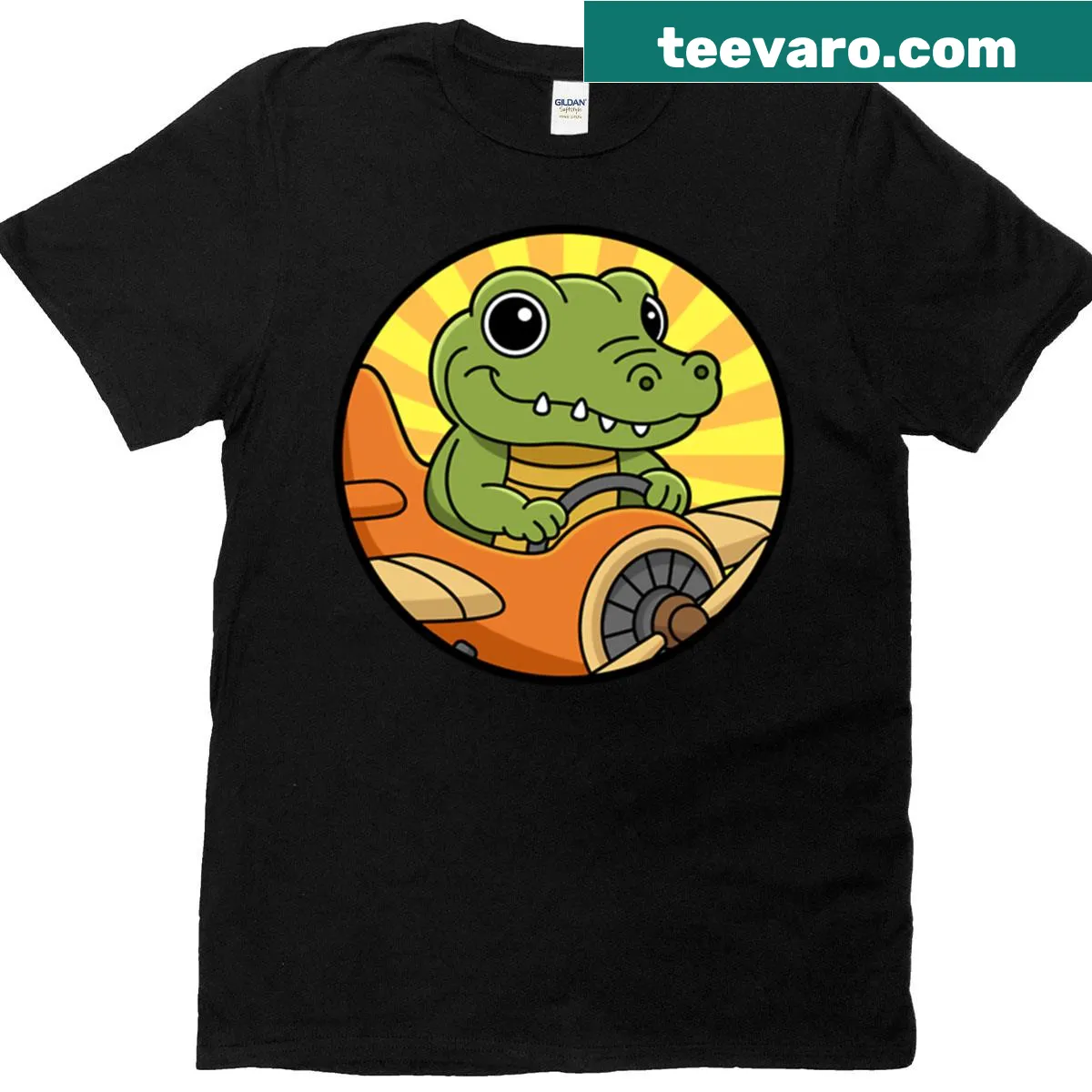 Cute cartoon crocodile character on a whimsical T-shirt — on a men's t-shirt